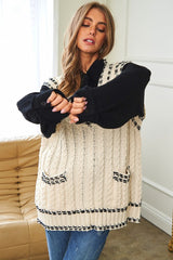 Fashion V-Neck Sleeveless Pocket Detail Design Knit Sweater Vest