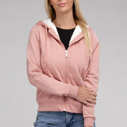 Cropped Fuzzy-Lined Zip-Up Hoodie with Long Sleeves