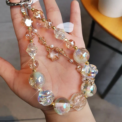 Beautiful Sparkling Dreamy Starry Crystal Beaded Phone Keychain Wrist Hand Strap
