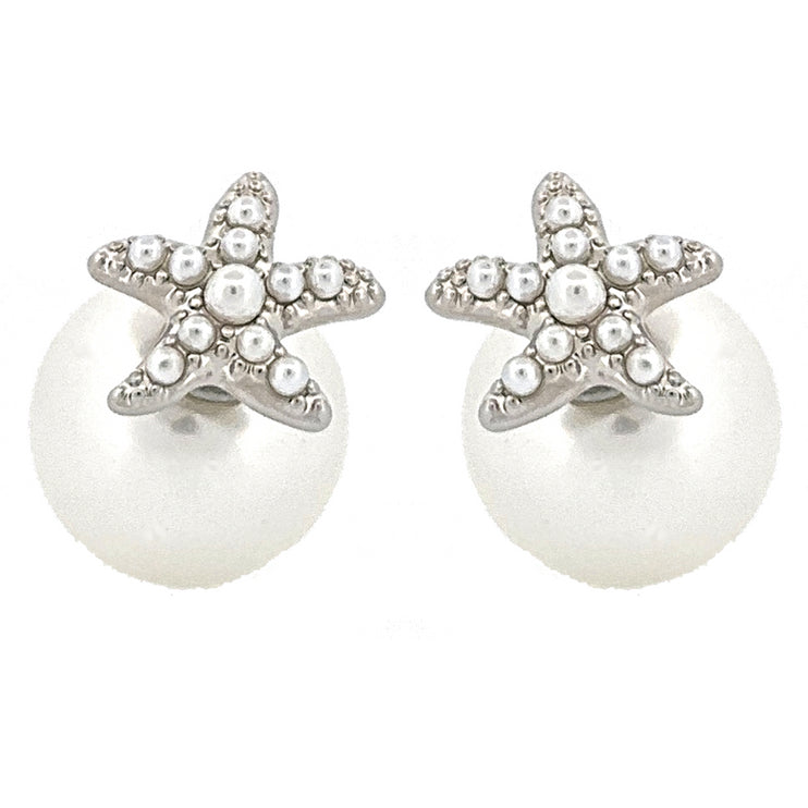Cute Starfish Pearl Double Sided Design Fashion Stud Earrings