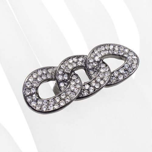 Chain Trio Link Crystal Pave Stretch Ring