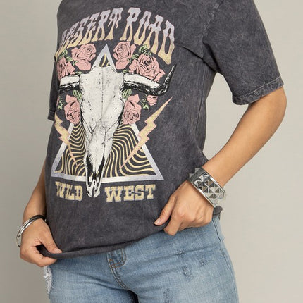 Desert Road Wild West Rose Graphic Tee T-Shirt - Accessoriesforever