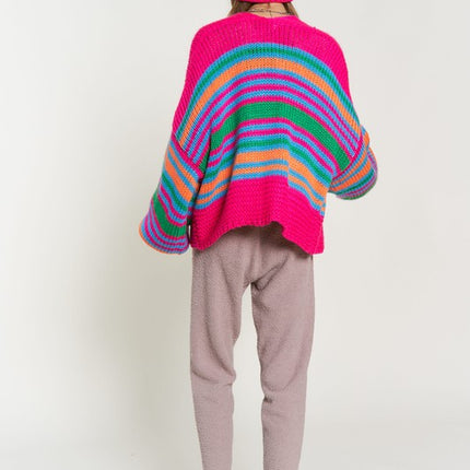 Cozy Stylish Stripe Design Open Knit Fashion Top Sweater Cardigan - Accessoriesforever