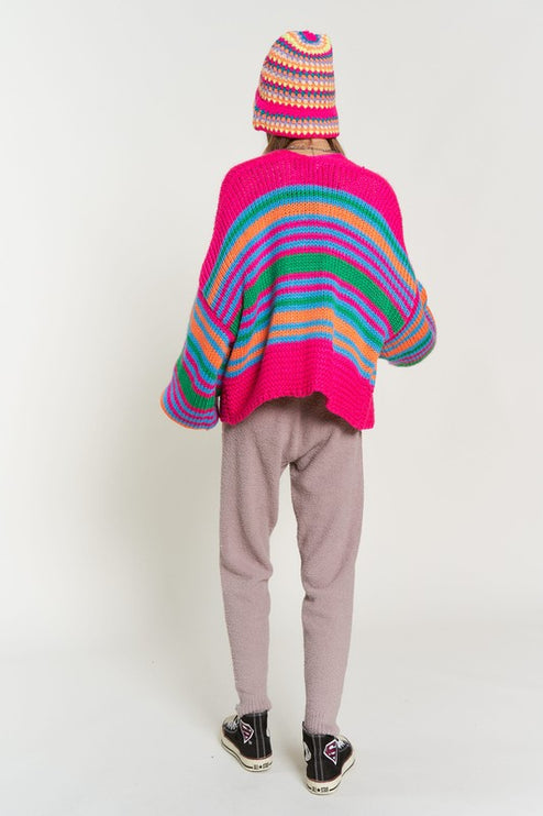 Cozy Stylish Stripe Design Open Knit Fashion Top Sweater Cardigan - Accessoriesforever
