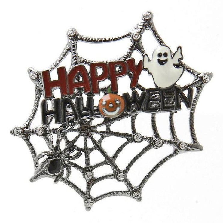 Halloween Costume Jewelry Ghost Pumpkin Spiderweb Fashion Brooch Pin Black - Accessoriesforever