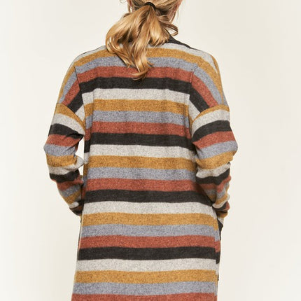 Cozy Striped Open Front Sweater Cardigan with Pockets