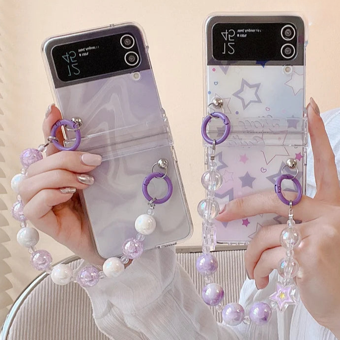 Beautiful Dream Star Beaded Wristlet Strap Phone Case Cover for Samsung Z Flip