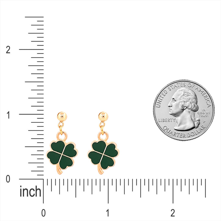 St. Patrick's Lucky Clover Charm 24K Gold Plated Hypoallergenic Stud Post Dangle Earrings - Accessoriesforever