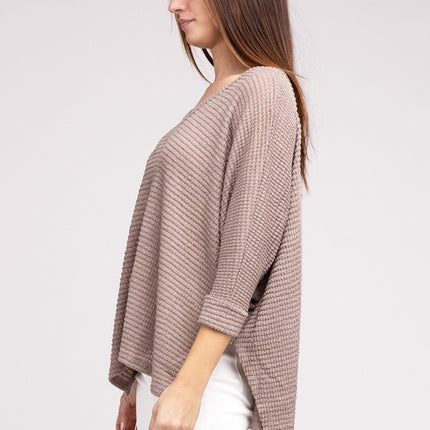 Chic Elegant Trendy 3/4 Sleeve V-Neck Hi-Low Hem Jacquard Sweater - Accessoriesforever