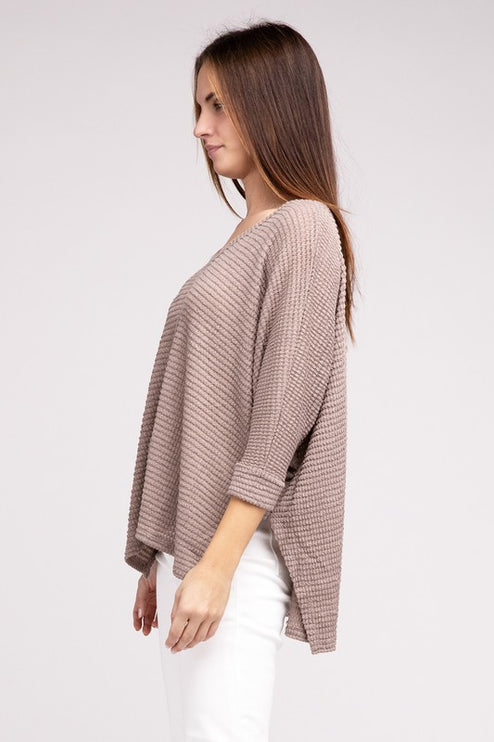 Chic Elegant Trendy 3/4 Sleeve V-Neck Hi-Low Hem Jacquard Sweater - Accessoriesforever