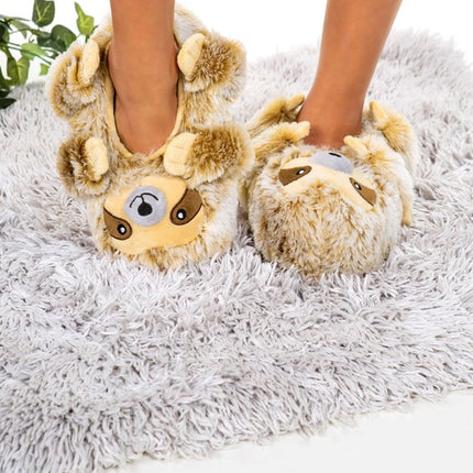 Sloth Hugs Cozy Animal House Home Women Non-Skid Fuzzy Slippers - Accessoriesforever