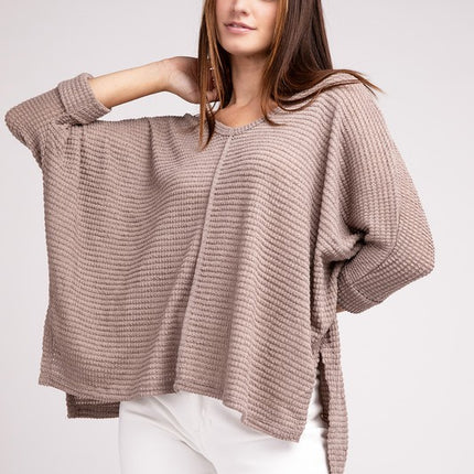 Chic Elegant Trendy 3/4 Sleeve V-Neck Hi-Low Hem Jacquard Sweater - Accessoriesforever