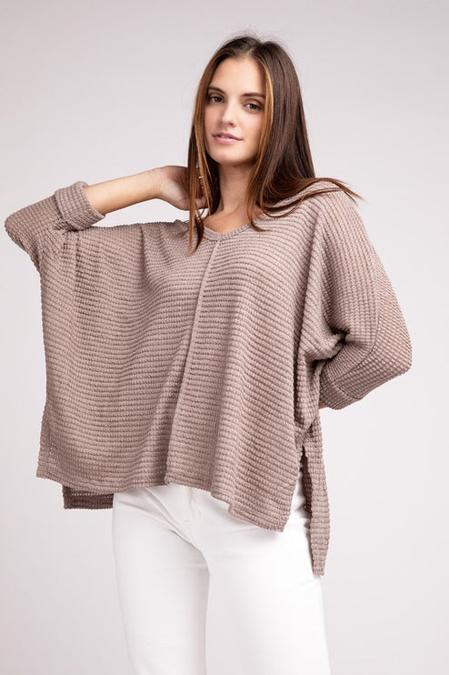 Chic Elegant Trendy 3/4 Sleeve V-Neck Hi-Low Hem Jacquard Sweater - Accessoriesforever