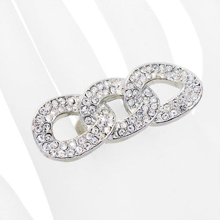 Chain Trio Link Crystal Pave Stretch Ring - Accessoriesforever