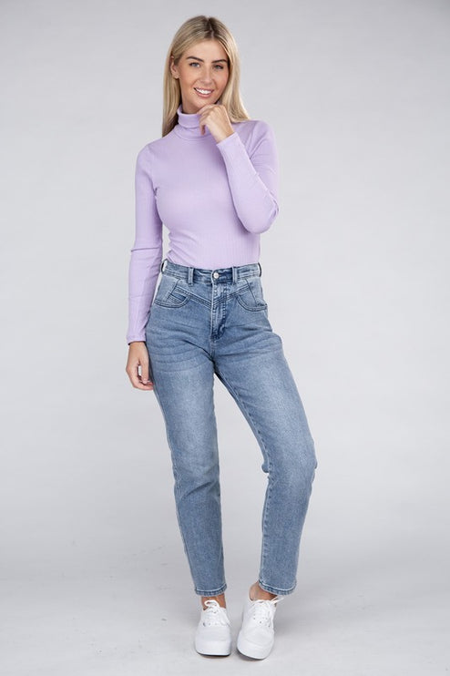 Long-Sleeve Turtleneck Bodysuit with Snap Closure