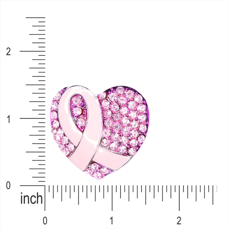 Elegance Breast Cancer Awareness Pink Ribbon Heart Brooch Pin BH212 Pink - Accessoriesforever