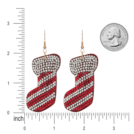 Festive Christmas Stocking Crystal Rhinestone Earrings - Sparkling Holiday Jewelry