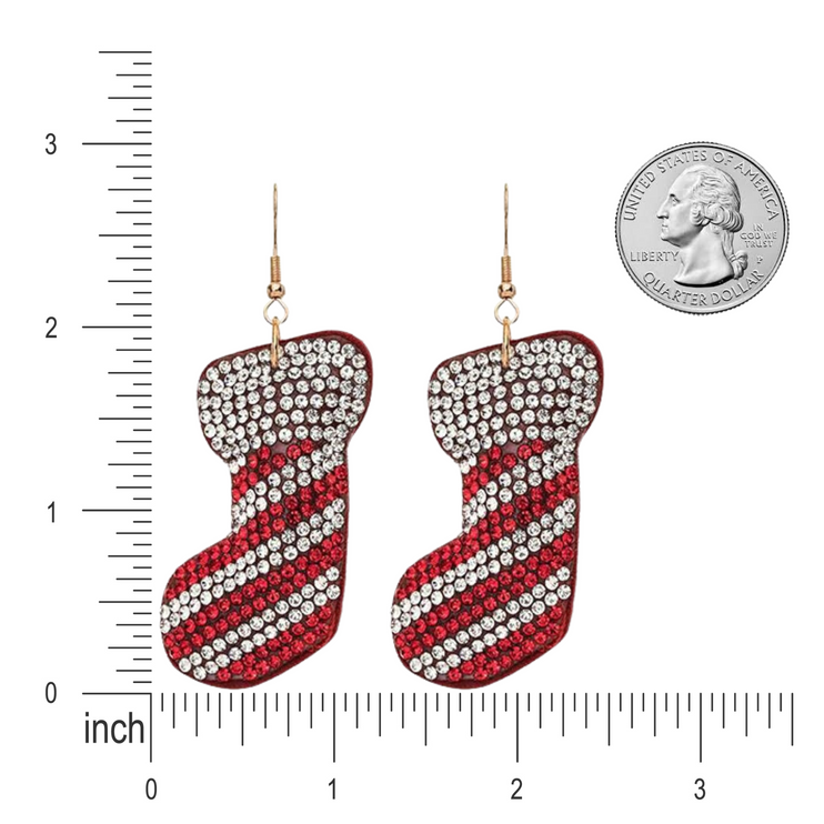Festive Christmas Stocking Crystal Rhinestone Earrings - Sparkling Holiday Jewelry