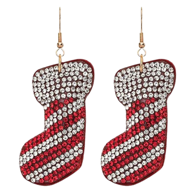 Festive Christmas Stocking Crystal Rhinestone Earrings - Sparkling Holiday Jewelry