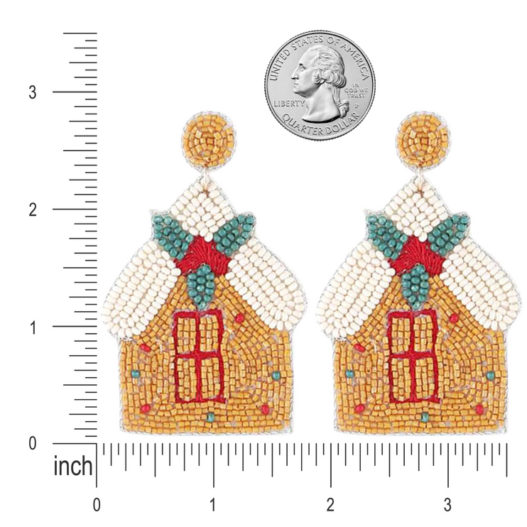 Festive Christmas Beaded Gingerbread House Earrings - Iconic Holiday Jewelry