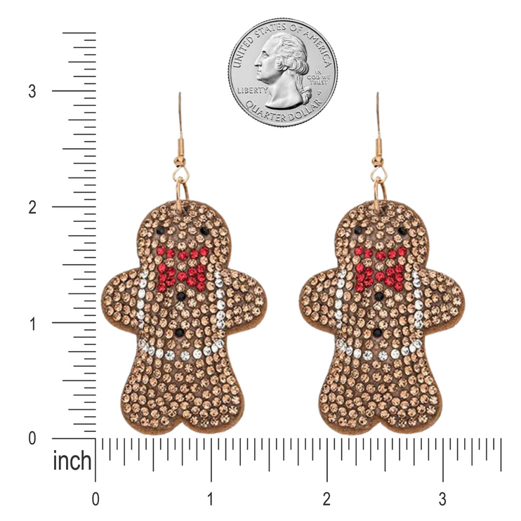 Sparkling Christmas Gingerbread Cookie Crystal Rhinestone Earrings - Holiday Statement Jewelry