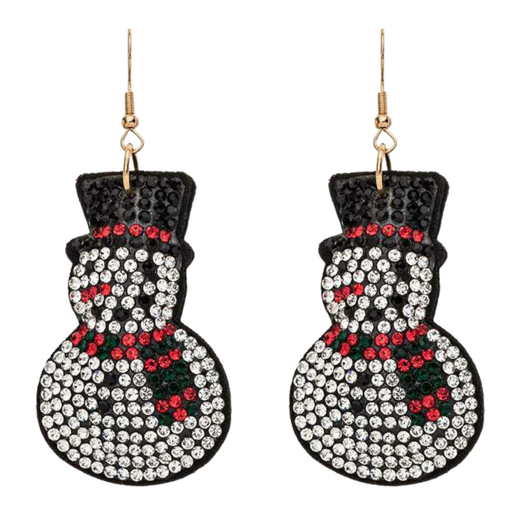 Sparkling Christmas Snowman Crystal Rhinestone Earrings - Festive Holiday Jewelry - Accessoriesforever