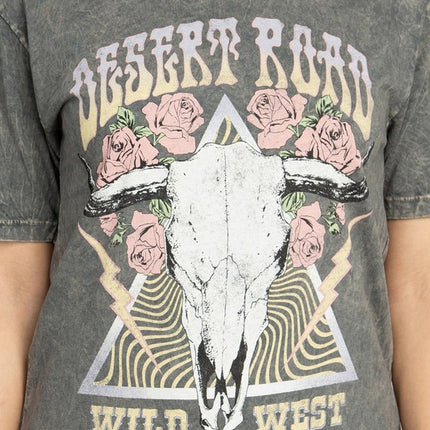 Desert Road Wild West Rose Graphic Tee T-Shirt - Accessoriesforever
