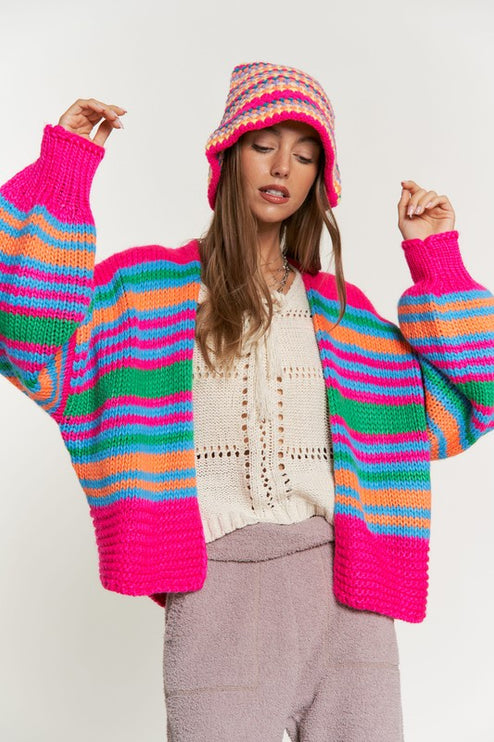 Cozy Stylish Stripe Design Open Knit Fashion Top Sweater Cardigan - Accessoriesforever