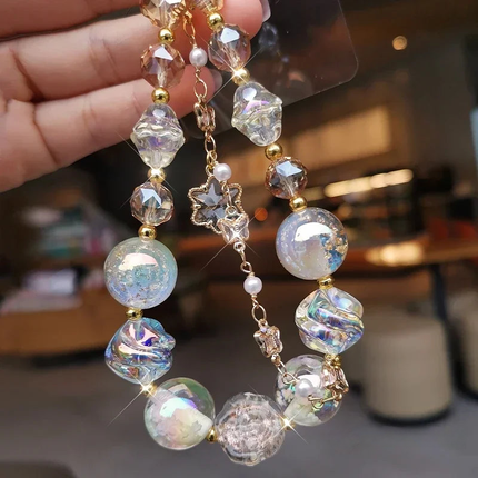 Beautiful Sparkling Dreamy Starry Crystal Beaded Phone Keychain Wrist Hand Strap