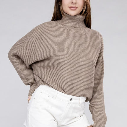 Sleek Comfortable Elegant Viscose Dolman Sleeve Turtleneck Sweater