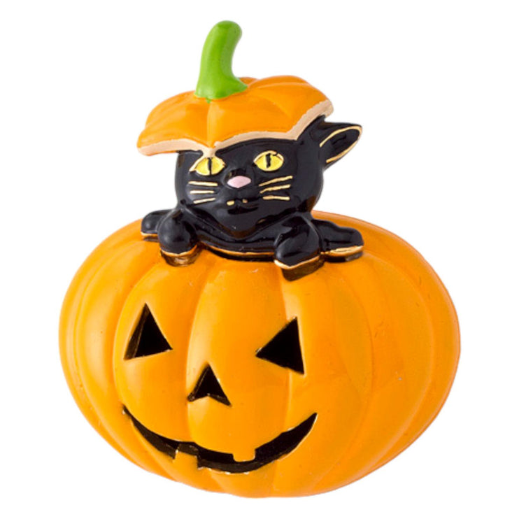 Halloween Costume Jewelry Black Cat in Pumpkin Charm Enamel Brooch Pin BH236 Orange - Accessoriesforever