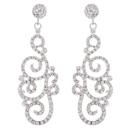 Bridal Wedding Crystal Rhinestone Swirl Vintage Dangle Earrings Silver - Accessoriesforever