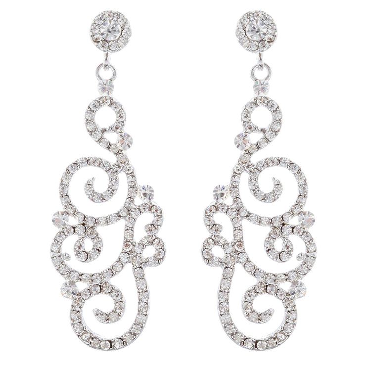 Bridal Wedding Crystal Rhinestone Swirl Vintage Dangle Earrings Silver - Accessoriesforever