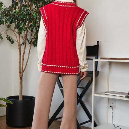 Fashion V-Neck Sleeveless Pocket Detail Design Knit Sweater Vest - Accessoriesforever