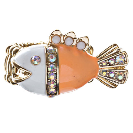 Ocean Theme Crystal Rhinestone Fancy Fishlike Design Stretch Ring - Accessoriesforever