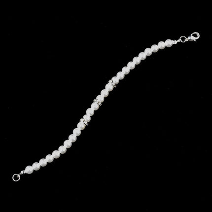 Bridal Wedding Jewelry Crystal Rhinestone Pearl Single Linear Bracelet Silver - Accessoriesforever