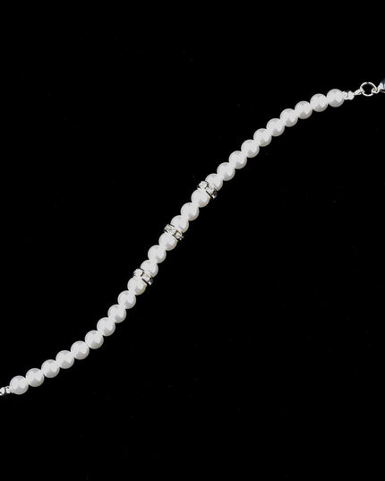 Bridal Wedding Jewelry Crystal Rhinestone Pearl Single Linear Bracelet Silver