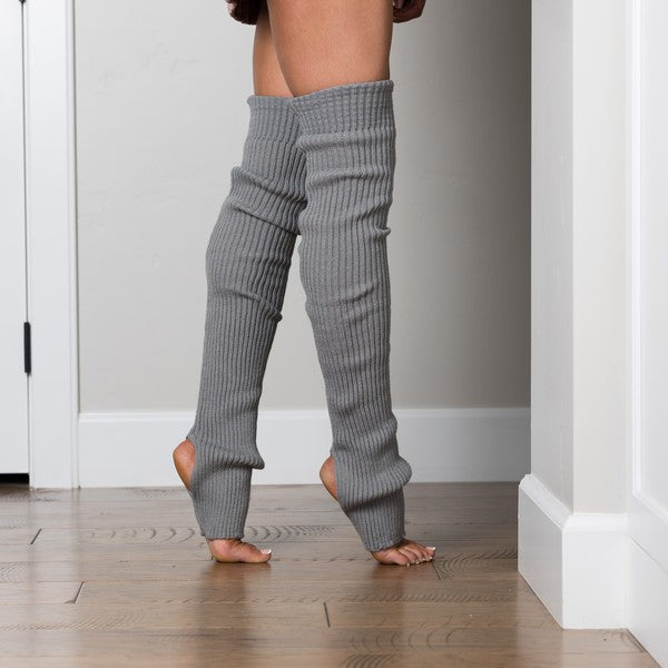 Cozy Warm Solid Ribbed Knit Fashion Long Stirrup Leg Warmers - Accessoriesforever