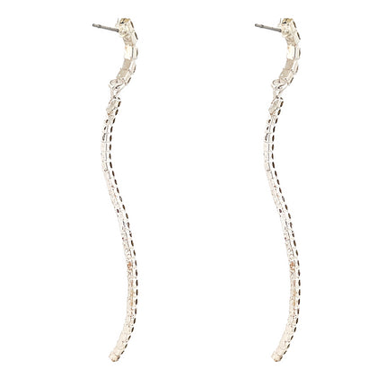 Elegant Crystal Rhinestone Pave Long Linear Wave Drop Dangle Earrings