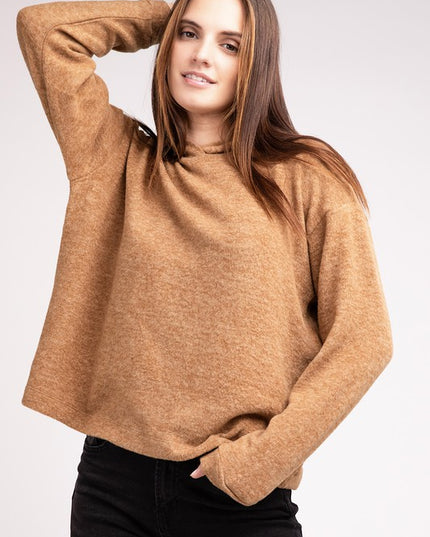 Cozy Stylish Winter Hooded Brushed Melange Hacci Fashion Top Sweater