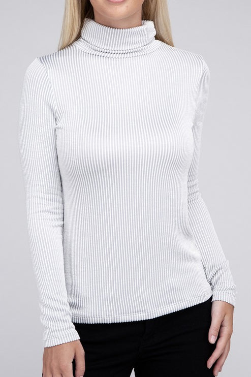 Sophisticated Comfort Everyday Ribbed Turtle Neck Long Sleeve Top