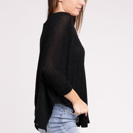 Chic Elegant Trendy 3/4 Sleeve V-Neck Hi-Low Hem Jacquard Sweater - Accessoriesforever
