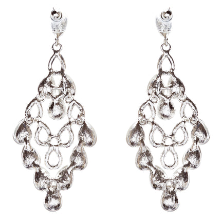 Bridal Wedding Jewelry Crystal Rhinestone Tear Drop Shape Earrings E771 Silver - Accessoriesforever