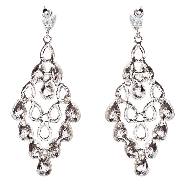Bridal Wedding Jewelry Crystal Rhinestone Tear Drop Shape Earrings E771 Silver - Accessoriesforever