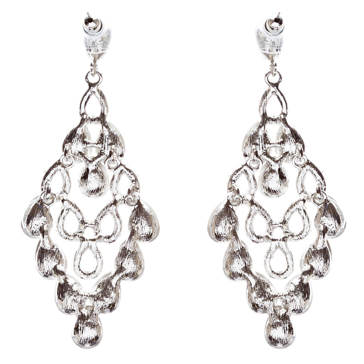 Bridal Wedding Jewelry Crystal Rhinestone Tear Drop Shape Earrings E771 Silver