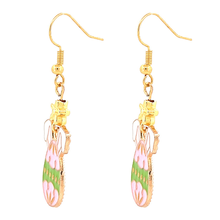 Easter Egg Bunny Enameled Charm Fashion Dangle Earrings Green Pink - Accessoriesforever