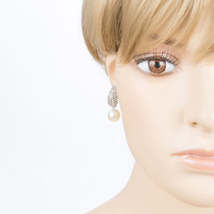 Bridal Wedding Crystal Rhinestone Pearl Drop Dangle Earrings Silver Clear White - Accessoriesforever