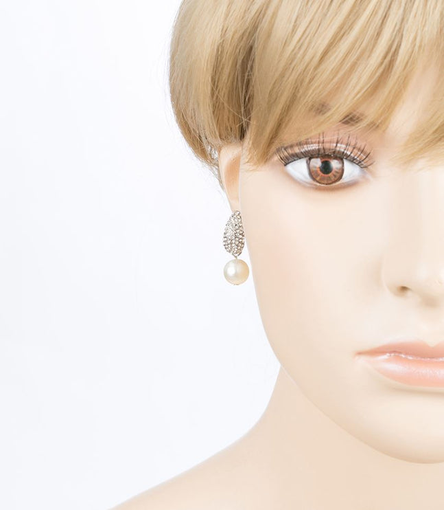 Bridal Wedding Crystal Rhinestone Pearl Drop Dangle Earrings Silver Clear White - Accessoriesforever