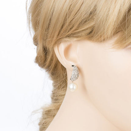 Bridal Wedding Crystal Rhinestone Pearl Drop Dangle Earrings Silver Clear White - Accessoriesforever