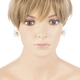 Halloween Costume Jewelry Spider Crystal Pearl Dangle Charm Earring Gold White